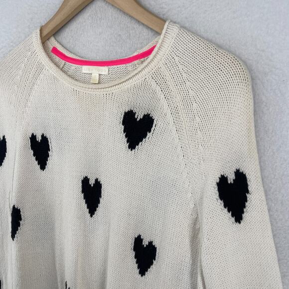 LISA TODD Sweater S Love Gear Hearts Rolled Hem Pullover Cotton Blend White - Picture 5 of 14